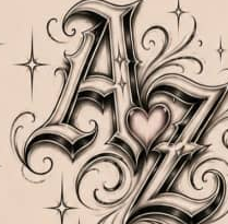 A and Z gothic lettering flash tattoo design