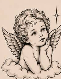 Cherub angel on clouds flash tattoo design