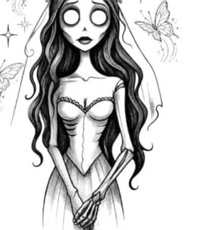 Corpse Bride horror character flash tattoo design