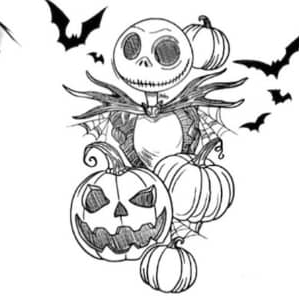 Skeleton pumpkin king Halloween flash tattoo design