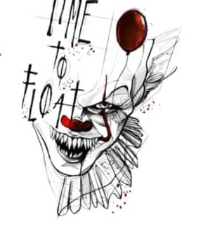 Time to Float evil clown sketch flash tattoo design