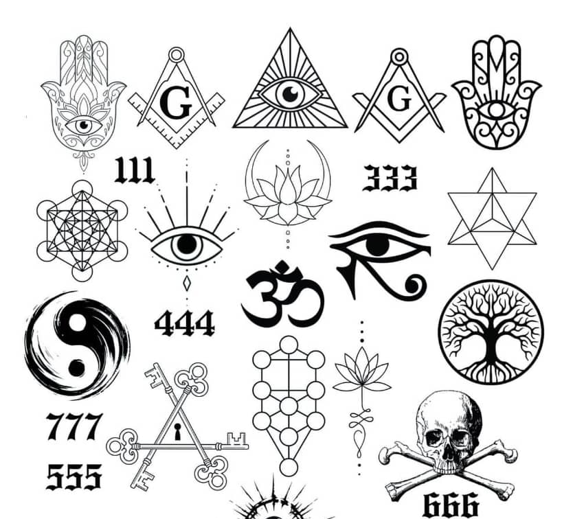 Sacred geometry and spiritual symbol flash tattoo sheet