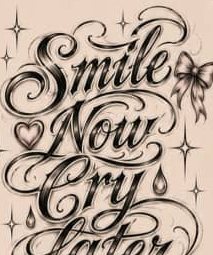 Smile Now Cry Later script lettering flash tattoo design