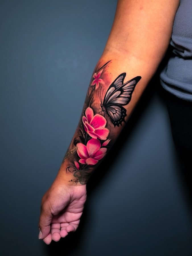 Color cherry blossom and butterfly forearm piece