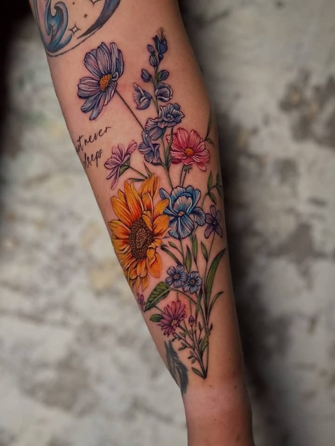 Color wildflower bouquet forearm piece
