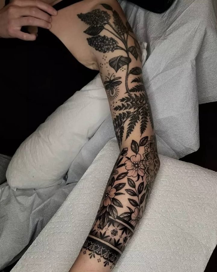 Fern and mandala floral sleeve