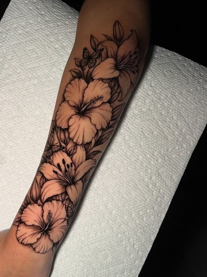 Hibiscus and lily forearm sleeve
