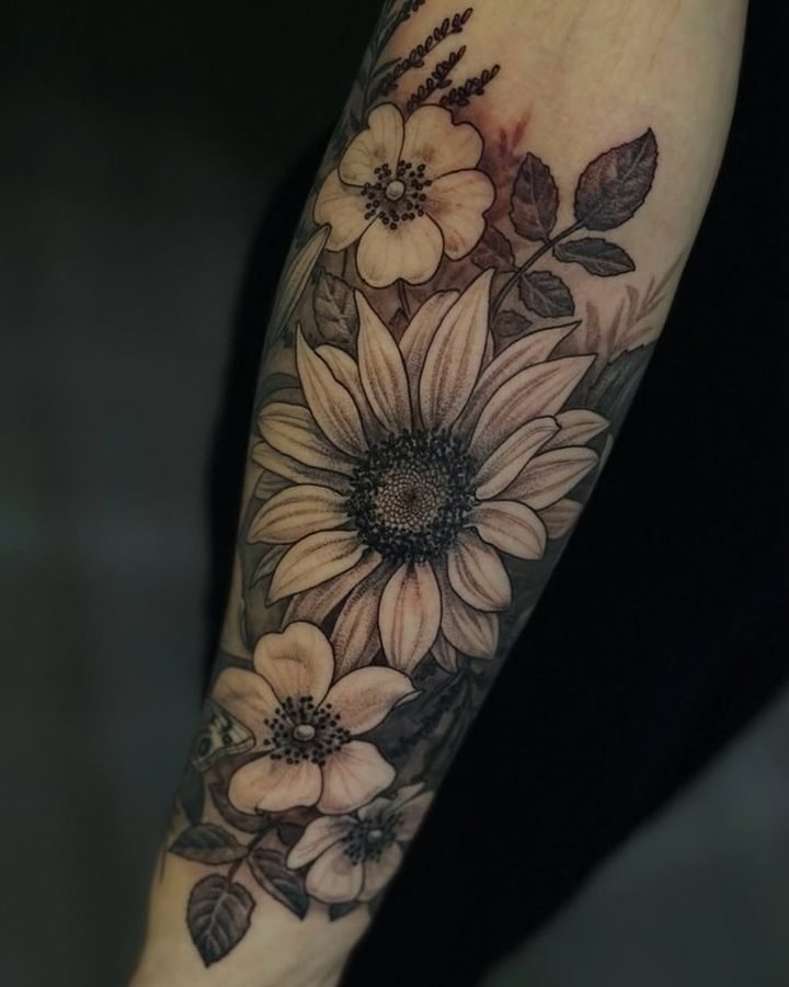 Sunflower and wildflower forearm piece
