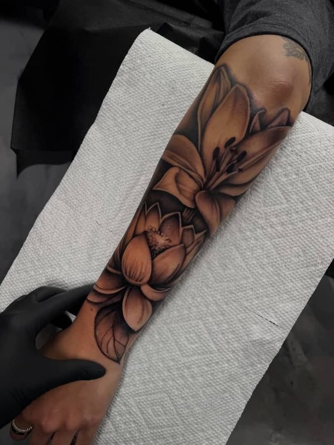 Lily and lotus forearm piece