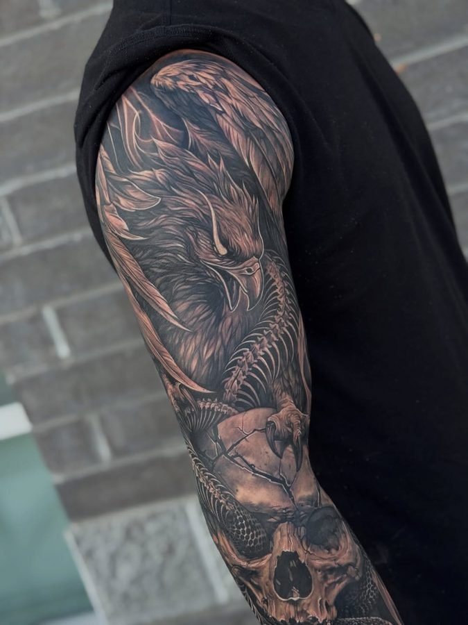 Phoenix and skeleton sleeve