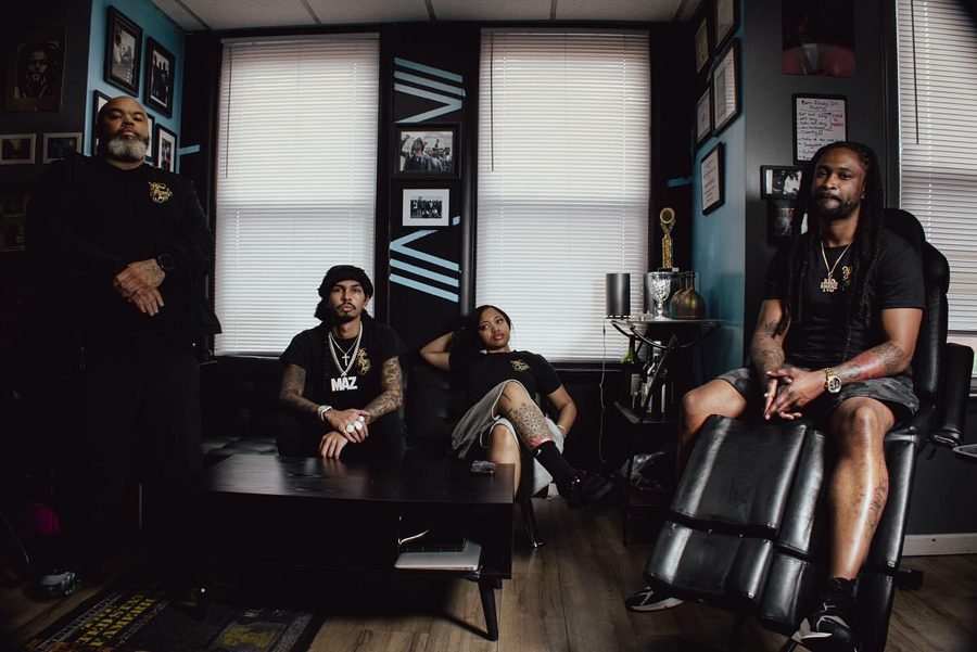 The MAZ Tattoo studio team relaxing in the shop